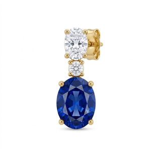 Boucles d'oreilles clous ovales en saphir bleu plaqué or 18 carats certifiées IGI, de luxe, pour mariage ou cadeau de fête - Product Image 1