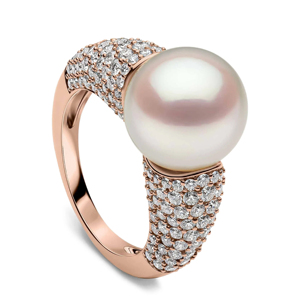 Anillo de Cóctel de Oro Rosa con Perla y Banda de Diamantes Pavé, Joyería de Lujo para Mujer, Anillo de Compromiso - Product Image 2
