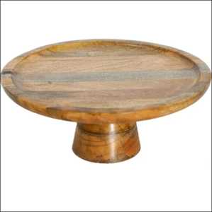 Support à gâteau rond en bois fait main avec dôme en verre décoratif, présentoir à desserts - Product Image 5