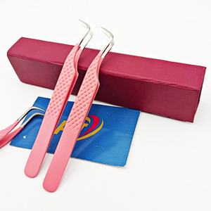 Pince à épiler de haute précision, couleur rose mat, avec poignée diamantée, pointe incurvée, pour isolation des cils, pince à épiler parfaite pour les cils et boîte. - Product Image 6