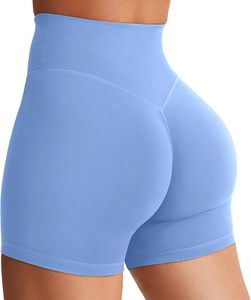 Shorts de sport taille haute pour femme, style motard, respirants, extensibles, séchage rapide, en coton et élasthanne tricoté, taille élastique, couleur unie - Product Image 4