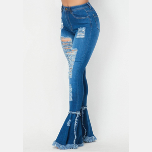 Women Custom Made OEM Women Flared <b>Jeans</b> Pants Winter Denim Pocket Button Breathable Pant Women's Slim <b>Jeans</b> with Custom logo - Product Image 3