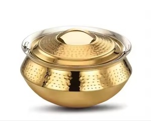 Casserole en métal martelé doré avec couvercle en verre, ustensile de cuisson rond durable pour cuisinières à gaz et à induction - Product Image 5
