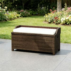 Taburete de Almacenamiento Exterior Blanco con Plataforma, Bancos de Patio para Jardín o Terraza - Product Image 1