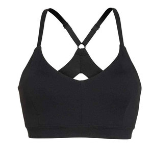 Sujetador deportivo sin costuras para mujer, con tirantes cruzados, cuello redondo, soporte medio, para yoga, color negro sólido, tela elástica transpirable - Product Image 1