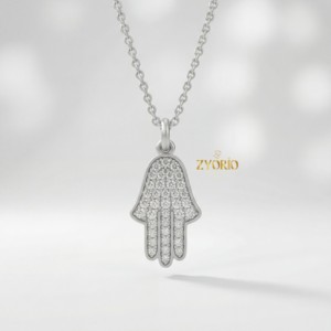Stylish Luxury Hamsa Hand Diamond Pendant Necklace Women 925 Sterling Silver <b>Jewelry</b> Daily Wear Wedding Engagement Party Gifting - Product Image 6