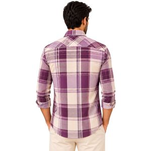 Chemise à manches longues pour homme en coton à carreaux violet prune et beige, décontractée, boutonnée, personnalisable, vente en gros, vêtements de mode - Product Image 2