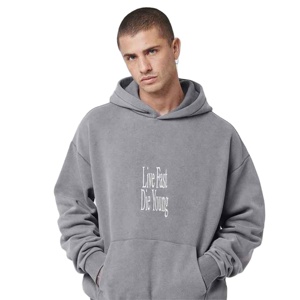 <b>Vintage</b> Washed Hoodie Heavyweight Fleece Acid Wash Center Text Print Drop Shoulder Oversized Pullover Unisex <b>Sweatshirt</b> - Product Image 2