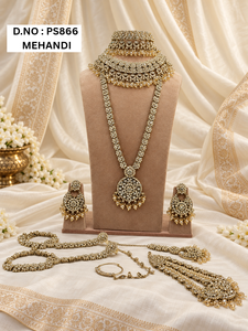 Complete Indian Dulhan <b>Bridal</b> <b>Jewelry</b> <b>Set</b> Cubic Zirconia Choker Long Necklace Earrings Nose Ring Mang Tika & Hathphool Wholesale - Product Image 6