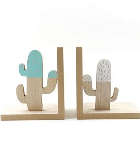 Sujetalibros Modernos de Madera con Diseño de Cactus, 2 Piezas, Estilo Bambú, para Adultos, Decoración de Estantes para el Hogar y la Oficina - Product Image 3