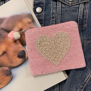 Top quality Embroidery beaded <b>coin</b> <b>purse</b> features a white pearl heart design to organize and <b>coin</b> carry small personal essential - Product Image 2