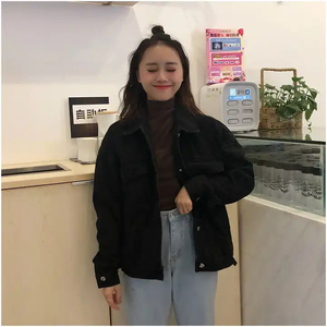 Chaqueta vaquera negra holgada para mujer con cuello vuelto, manga larga, estilo casual y abotonadura sencilla - Product Image 2