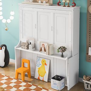 Letto a scomparsa matrimoniale bianco con mensola integrata - Product Image 1