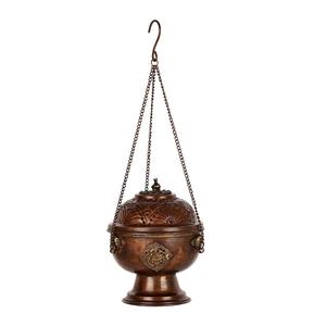 Brûleur d'encens suspendu R HANDICRAFT en cuivre style antique, pour cônes, Dhoop et Loban, 4 motifs, Encens Triple Lune - Product Image 1