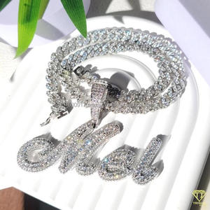 Silver Plated Moissanite Diamond Personalized Name Pendant Necklace Hip Hop Cuban Link Jewelry - Product Image 5