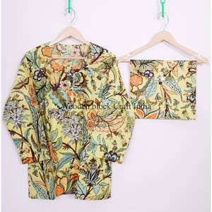 Conjunto de Pijama de Algodón Indio para Mujer con Estampado Floral y Cierre de Botones para Ropa de Playa y Descanso, Traje de Noche, Conjunto de Pijama - Product Image 3