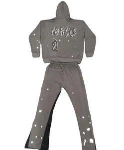 Survêtements de rue avec logo personnalisé pour hommes, avec écusson de broderie vieilli, survêtements à fermeture éclair lavés à l'acide, ensemble 100% coton, grande taille - Product Image 3