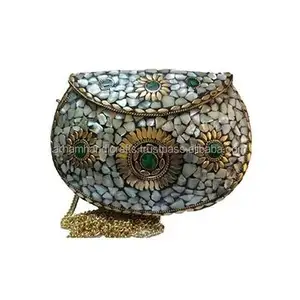 Mosaic Resin Ladies Clutch Bag Forest Green Color With Solid Build Clutches for bridal wedding at low price by LUXURY CRAFTS