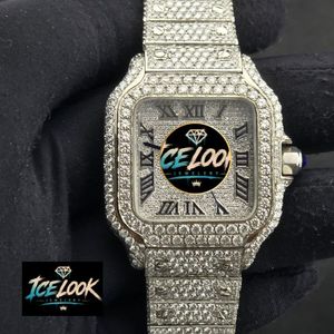 นาฬิกาข้อมือผู้ชาย ICELOOK หรูหรา หน้าปัดทรงเหลี่ยมประดับเพชร สายสแตนเลส สตีล ระบบควอตซ์ หน้าปัดเลขโรมัน ขนาด 40 มม. กระจกแซฟไฟร์ คุณภาพสูง - Product Image 5