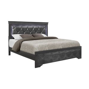 SHAKER GREY KING <b>LED</b> UP-HOLSTERED <b>BED</b> - Product Image 2
