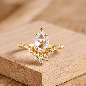 Bague demi-éternité en grappe certifiée IGI, couleur DEF, clarté VS VVS, or massif 10K 14K 18K, diamant de laboratoire taille poire, taille rose et taille rond - Product Image 5