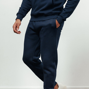 <b>Men's</b> Navy Blue Cotton Sweatpants Elastic Waist Casual Joggers Side Pockets Midweight Knitted Autumn Wear - Product Image 2