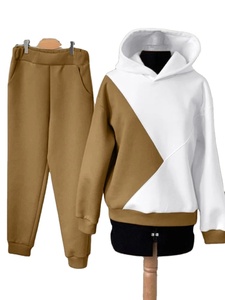 <b>Women</b> Winter Plus Size Matching Sports Suits Color Block Hooded Tops Elastic Waist <b>Sweatpants</b> Sets Casual Loose 2pcs Outfits - Product Image 2