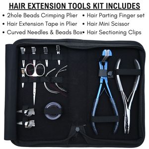 Kit d'installation d'extensions capillaires avec outil de sertissage pour perles à 2 trous, aiguilles courbées pour extensions adhésives, boîte à perles et ensemble d'accessoires de coiffure - Product Image 2