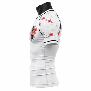 Haut d'entraînement personnalisé pour homme, blanc, à compression, à manches courtes, séchage rapide, imprimé floral, pour le judo - Product Image 4