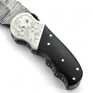 Cuchillos de Caza Negros con Mango Plegable, Refuerzo Metálico Decorativo y Hojas con Diseño para Campismo y Colecciones de Cuchillos - Product Image 5