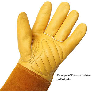 Garden Hand Protection Goat Skin Leather Thorn Resistant Breathable Comfortable Anti-Heat Gardening Work <b>Gloves</b> Yellow 14inch - Product Image 2