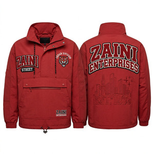 Chaqueta Cortavientos para Hombre en Tela de Poliéster Tejida Premium de 220 GSM, Anorak Rojo con Detalles de Logotipo Personalizado Bordado - Product Image 1