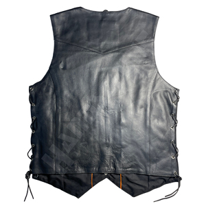 Chaleco de Motocicleta de Cuero Negro para Hombre HSI, Sin Mangas, Cuello en V, con Cordones Laterales y Bolsillos con Cremallera, para Todas las Temporadas - Product Image 2
