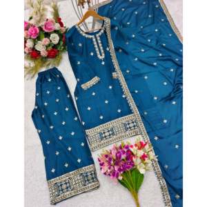 Conjunto de ropa de fiesta de diseñador para mujer Top elegante Palazzo Beautiful Dupatta - Product Image 1