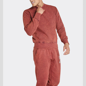 Ensemble de survêtement en coton rouge pour homme, sweat-shirt à col rond et pantalon de jogging, couleur unie, décontracté, pour l'automne, manches longues, taille élastique - Product Image 3
