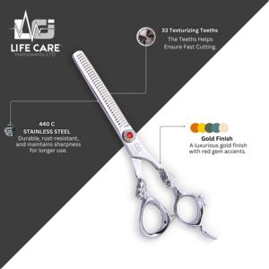 Juego de Tijeras Profesionales de Peluquería con Mango de Dragón, Tijeras de Entresacar y Tijeras de Corte Afiladas para Barbería de Life Care Instr. - Product Image 5