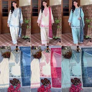 Ensemble Salwar Farshi en satin de rayonne avec Kurta brodée, imprimé numérique, drapé en mousseline et bordure en dentelle sur quatre côtés ZW 233 -DC - Product Image 3