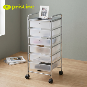 6 Drawer Storage Cart with Metal Frame and Wheels White <b>Plastic</b> Drawers for Office Organizing Minimalist Design - Product Image 3