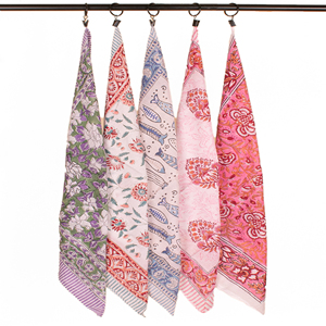 Indian Handmade Block Printed Floral Organic Cotton Breathable Lightweight Square Bandana Boho Neck Hair Wrap Eco-Friendly Pet - Product Image 5