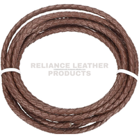Cordon en cuir tressé Bolo marron 4 mm, en cuir véritable, style western, avec embouts de perles en argent 925, fournisseur indien Reliance Leather