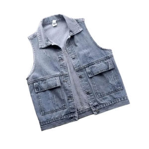 Gilet en jean respirant à capuche pour homme, sans manches, veste courte en jean, gilet boutonné en coton, vêtement d'extérieur décontracté et tendance, grande taille - Product Image 3