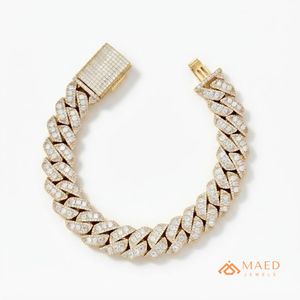 Bracelet Miami Style en or et moissanite, chaîne cubaine luxueuse, style hip-hop, pour homme et femme, idéal comme cadeau - Product Image 1