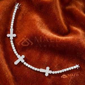925 Silver Cross Moissanite Tennis Bracelet <b>Iced</b> <b>Out</b> Luxury Religious <b>Chain</b> Link Bracelet For Men Women Gift - Product Image 5