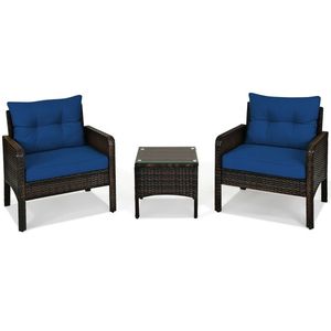 Set da conversazione in Rattan con Patio esterno in 3 pezzi con comodi cuscini di seduta - Product Image 1