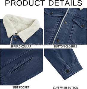 Veste en jean bleu marine avec logo personnalisé Boomletcorp Veste en jean pour homme de haute qualité à col montant Hiver Nouvelle mode Grande taille Fleace intérieure OEM - Product Image 3