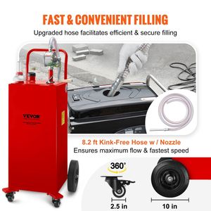 35 galloni di carburante benzina rossa Caddy con 4 ruote di trasferimento manuale pompa serbatoio di stoccaggio Diesel per auto tosaerba ATVs barche più - Product Image 6