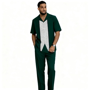Ensemble de costume brodé pour homme africain Hiver 2025 – Chemise et tenue décontractées élégantes en tissu respirant, motif végétal tropical rétro - Product Image 5
