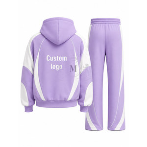 Conjunto Deportivo Personalizado con Logotipo, Color Morado y Blanco, Sudadera con Capucha y Cierre Completo, Pantalones de 450 g/m² - Product Image 3