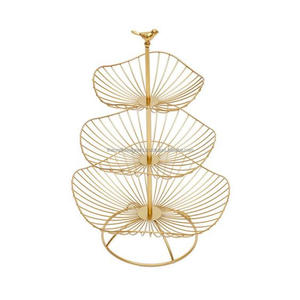 Cesta de frutas de estilo Floral chapado en oro 2024 nuevo estilo Metal frutas calidad segura cesta de 2 niveles cesta de lujo Cupcakes soporte Decoración - Product Image 2