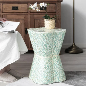 Elegante mesa redonda decorativa de capiz con detalles de nácar para sala de estar y dormitorio, mueble moderno para interiores. - Product Image 4
